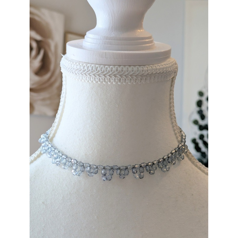 Romantic Choker Necklace In Baby Blue Beads 12" Fairy Whimsical Feminine Dainty